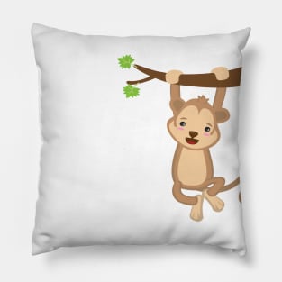 Cute kawaii monkey on tree design Pillow