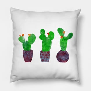 Cactus cacti succulents in pots - mixed media collage Pillow