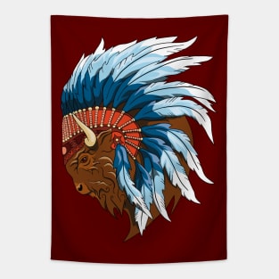 Buffalo head with indian headdress Tapestry