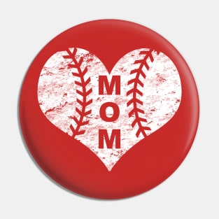 Baseball Mom Heart LOVE BASEBALL Vintage Distressed Pin