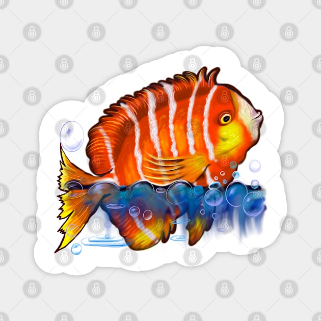 Top 10 best fishing gift ideas, neon orange Fishy splashing around in water Fish Magnet by Artonmytee