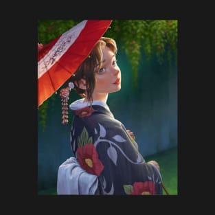 Kimono Girl with Unbrella T-Shirt