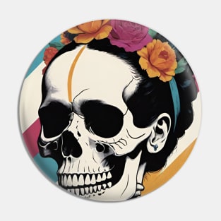 Frida's Striped Sugar Skull: Illustrated Tribute Pin