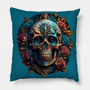 Skull & Roses (1.1) - Trippy Psychedelic Skulls Pillow