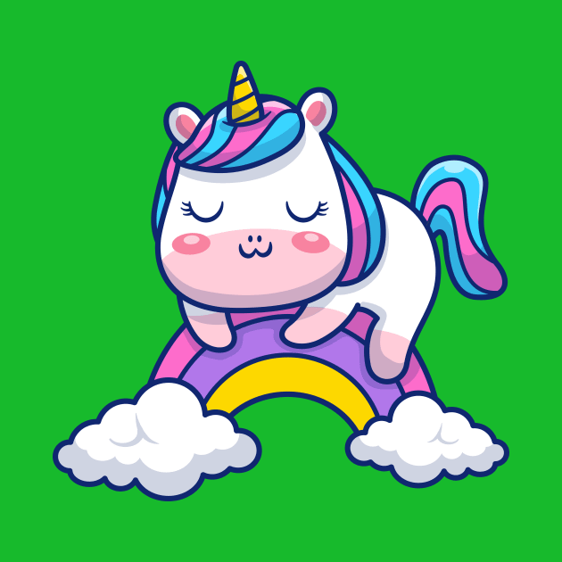 Cute Unicorn Sleeping On Rainbow Cartoon by Catalyst Labs