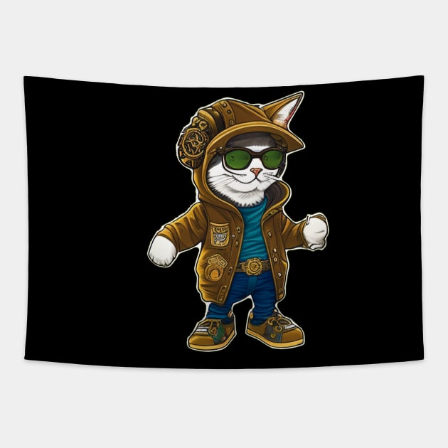 Steampunk Cat in Goggles and Jacket Tapestry by ImaginativeInkPOD