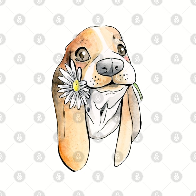 Basset Hound With Flower by jessicaguarnido