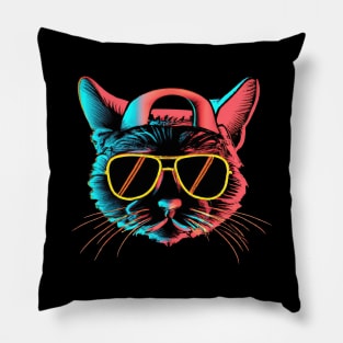 Hiphop Cat Snapback Retro Colorful Kitten Pillow