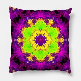 Psychedelic Kaleidoscope Flower Purple Yellow and Green Pillow