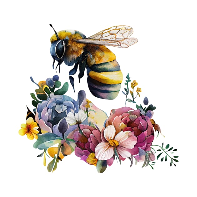 Floral Bee Watercolor by CreativeDesignsx