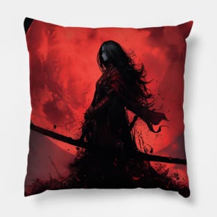 Blood Moon Witch Hunter Samurai Scythe Pillow