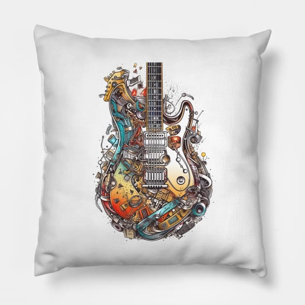 Mechanical Colorful Electric Guitar Pillow by Artifyio