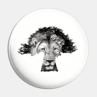 Baobab in Silhouette with Lion Face Overlay Pin