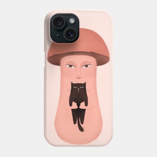 Cute serious mushroom with serious black cat Phone Case