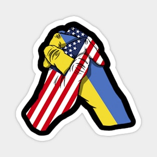 USA and Ukraine flags holding hands Ukraine America Roots Magnet