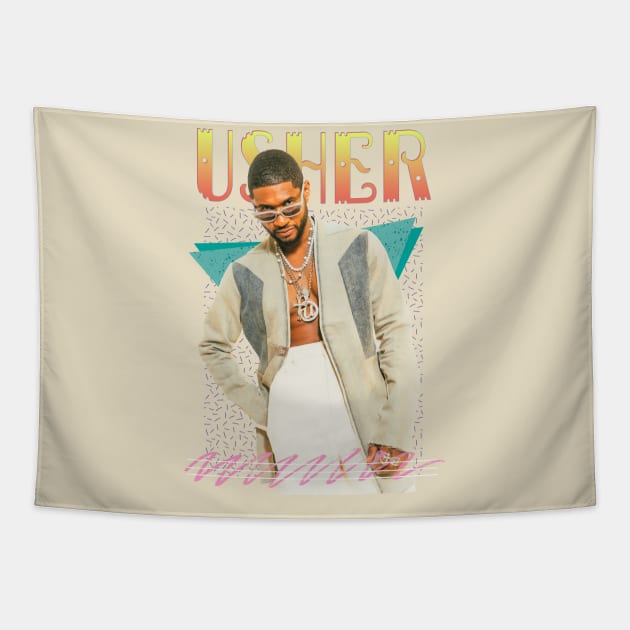 Usher Retro Aesthetic Fan Art Tapestry by Piomio