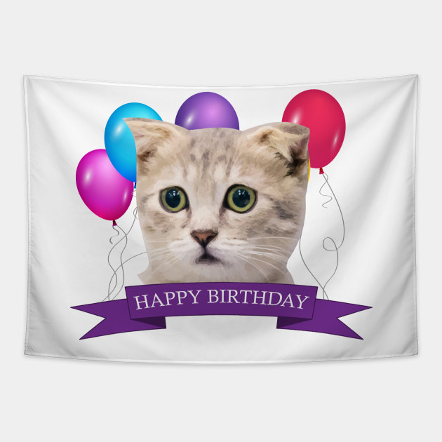 Happy Birthday Worried Kitty Cat Birthday Tapestry Teepublic