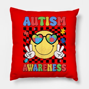 Retro Groovy Autism Awareness Pillow