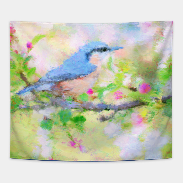 Bird On A Branch Impressionist Painting Songbird Tapisserie Teepublic Fr