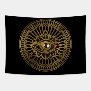 All Seeing Mystic Eye Gold on Nebula Sky Tapestry