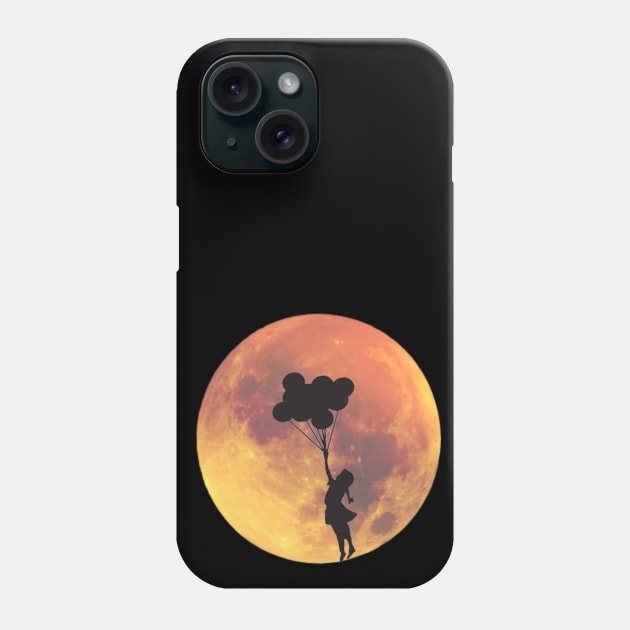 Full Moon and Girl with Balloon Silhouette Phone Case by Apathecary