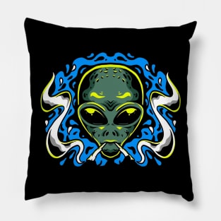 Alien smoking blue Pillow