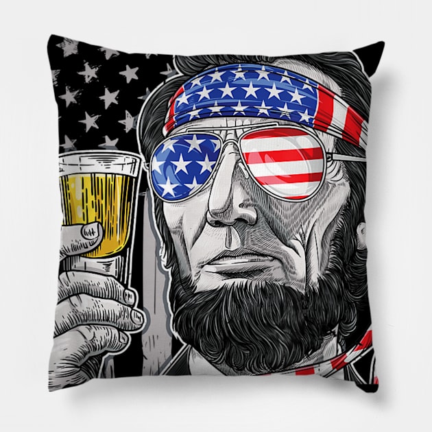 4th Of July Shirts For Men Drinking Like Lincoln Abraham Tee Pillow by Tisine