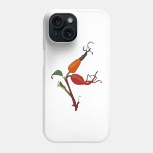 Rose hips on a branch with a green leaf Phone Case