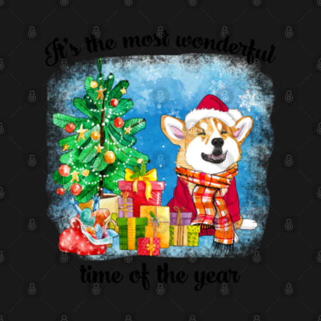 Disover Corgi Dog Christmas Its the most Wonderful Time Santa Hat Buffalo Plaid Dog Mom - Corgi Christmas - T-Shirt