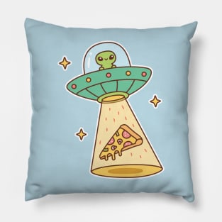 Alien UFO Abducts Pizza Funny Pillow