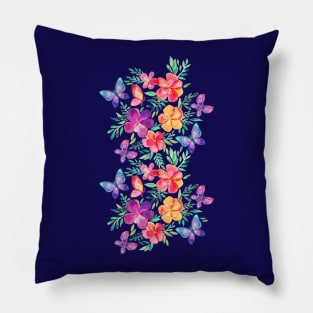 Summer Blooms & Butterflies on Dark Purple Pillow