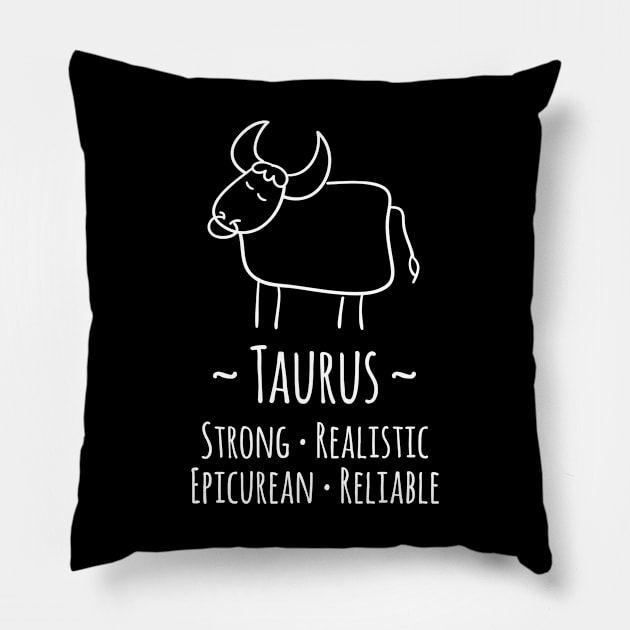 Taurus Zodiac Sign Pillow by HappyCatPrints