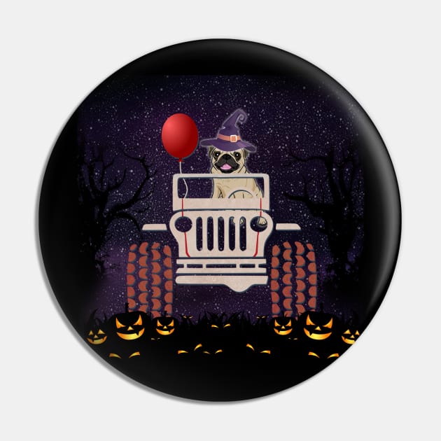 JP Scared Pug in The Car Halloween Pin by Chapmanx