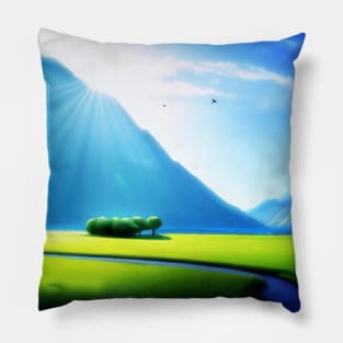 Summer Sun in the Hidden Mountain Valley Digital Art (MD23SMR012) Pillow