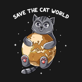 Cat Save The Earth grey cat T-Shirt