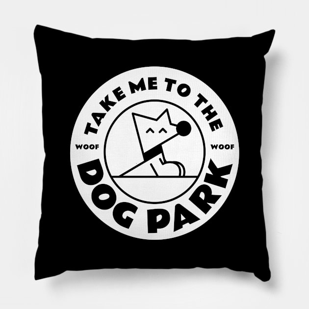 Take Me to the Woof Woof Dog Park White Version Pillow by wombatbiscuits