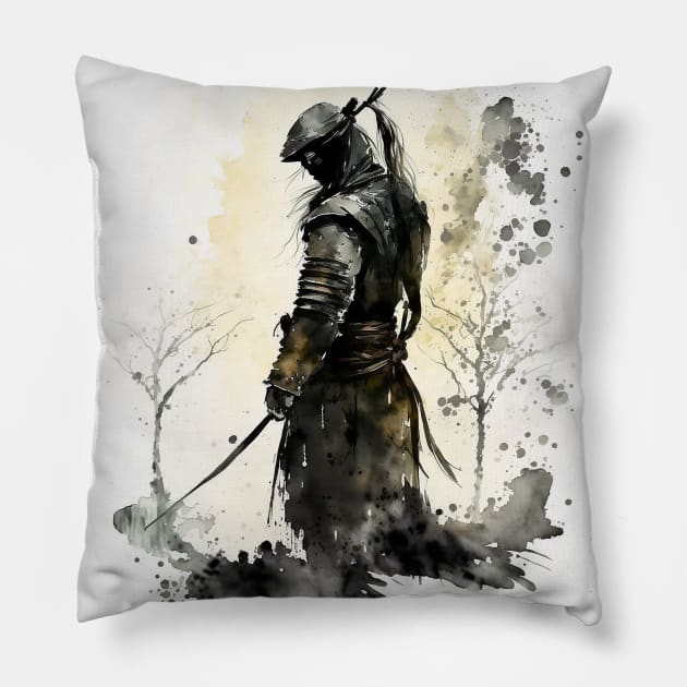 Silent Shadow: The Black Japanese Ninja Pillow by MaitionDesigns 