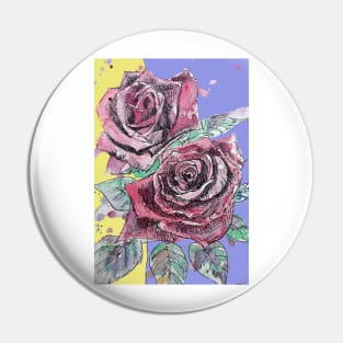 Red Rose Watercolor Painting on Lavender and Yellow Pin