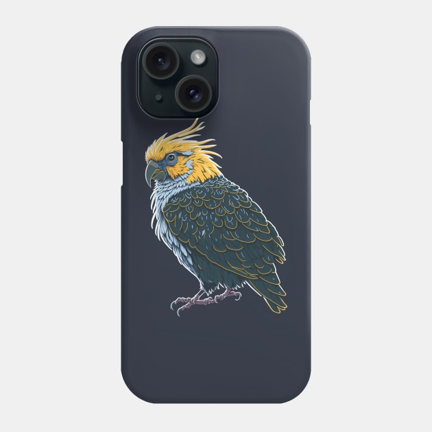 scary prehistoric cockatiel, vintage colors, high detail, vector sticker white outline, dark background, 12K, high quality, HD, octane render, vibrant colours Phone Case by Oranjade0122