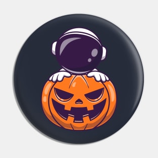 Astronaut With Pumpkin Halloween Cartoon Pin