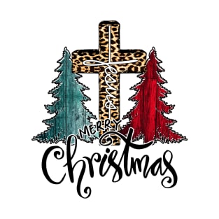 Merry Christmas Tree Lights Buffalo Plaid Red Jesus Cross Shirt T-Shirt