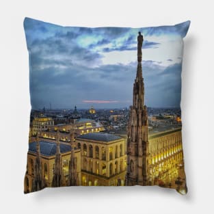 Night View from the Roof of Cathedral in Milan, Duomo Pillow