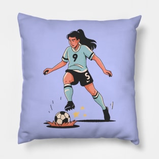 90s Nostalgia Minimalist Girl Kicking Football | Women's Soccer Enthusiast Design Pillow