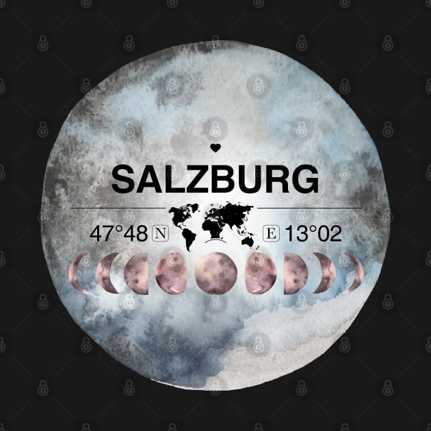 Salzburg, Salzburg, Austria, Watercolor Design with Latitude & Longitude Map Coordinates by MapYourWorld