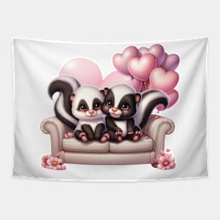 Valentine Raccoon Couple Sitting Sofa Tapestry