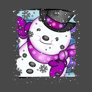 Purple Winter Season Snowman Snowflakes T-Shirt