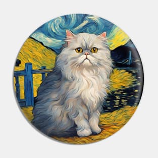 Persian Cat Breed Portrait Painting in a Van Gogh Starry Night Art Style Pin