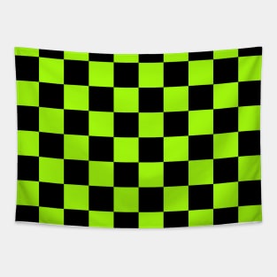 Checkered Square Seamless Pattern - Black & Yellow Green Tapestry