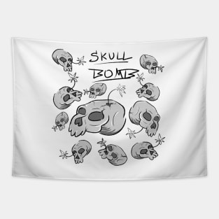 Skull Bomb (Grey Scale & Title) Tapestry