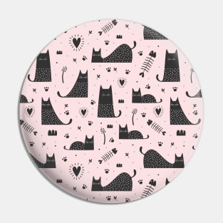 Black And Pink Cute Cat Pattern Pin